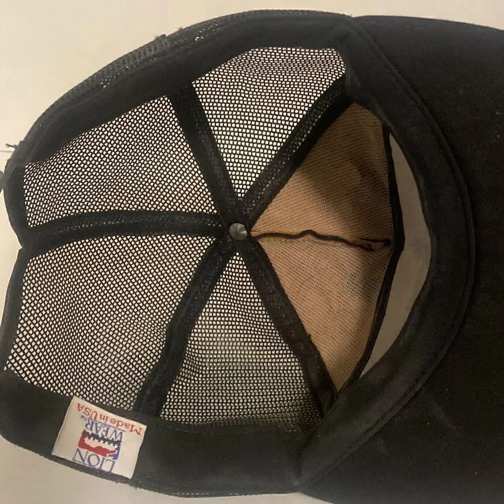 Vintage 80s Military Trucker Hat Cap Blackhawk Black Gold Snapback embroidered b